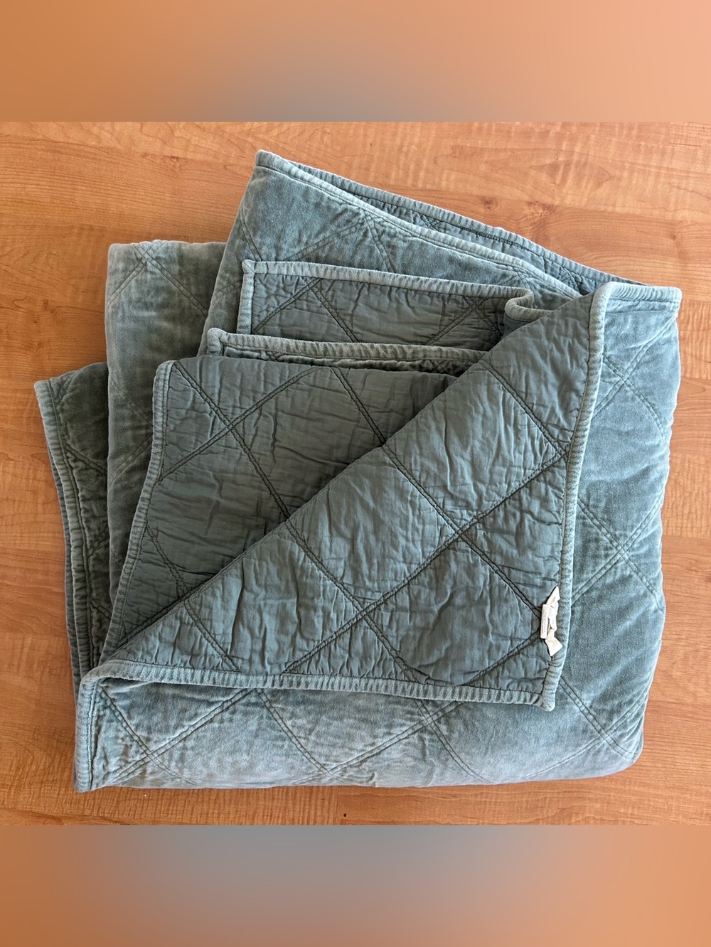 Coyuchi Organic Cotton Quilted Velvet Comforter Sage Green Diamond Full/Queen